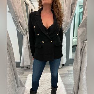 Line & dot black tweed blazer with gold buttons